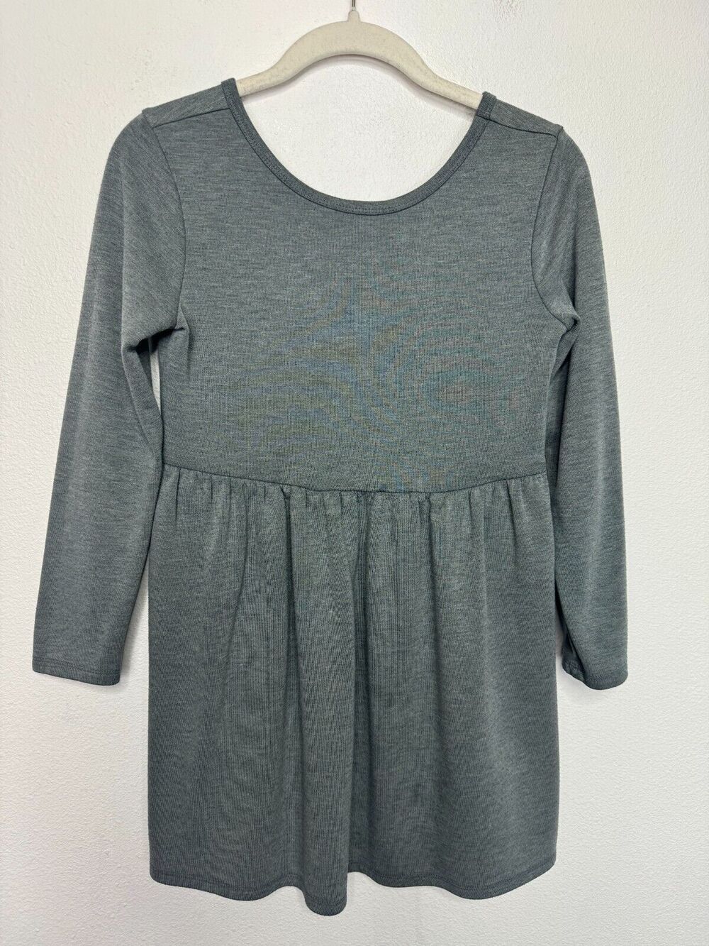 Cat & Jack Large (10/12) Kids Babydoll Dress Gray Long Sleeve Round Neck Pocket